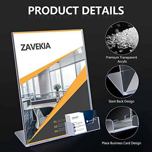 zavekia 8.5 x 11 Acrylic Sign Holder with Business Card Holder, Brochure Display Stand for desktop (8.5 x11 in/4 pack)