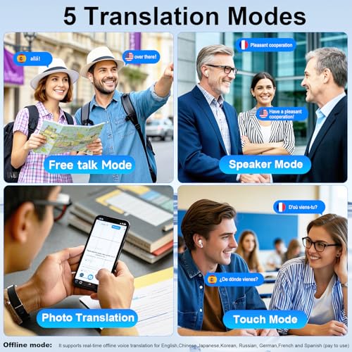 Samildanach Translation Earbuds Real Time 144-Language Ai Translator Earbuds with 8-Language Offline 3 in 1 Wireless Translation Headphones with App for Travel Business Learning(SM-203)