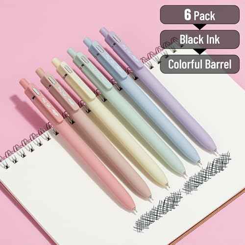 Mr. Pen- Retractable Gel Pens for Journaling, 6 Pack, 0.5 mm Black Ink, Pastel Barrels, Smooth Writing Aesthetic Pens for Women
