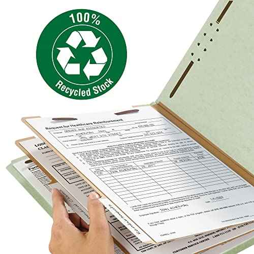 Smead 100% Recycled Pressboard Classification File Folder, 2 Dividers, 2" Expansion, Letter Size, Gray/Green, 10 per Box (14023)