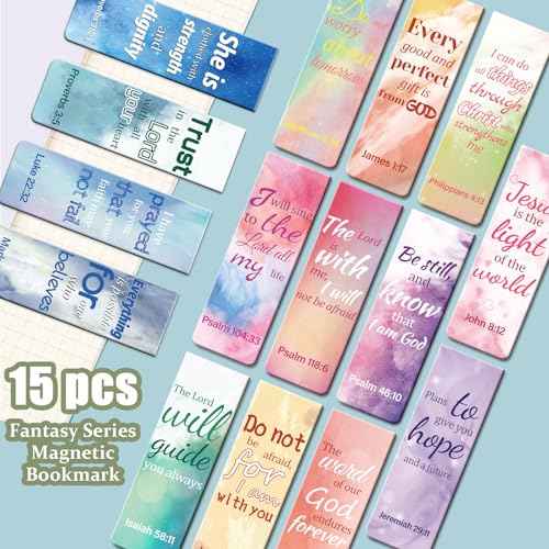 Magnetic Bookmarks, Tumwisk 15PCS Large Bible Quotes Christian Bookmarks for Women, Double Sided Book Markers, Book Marks for Reading Women Students Teachers Supplies