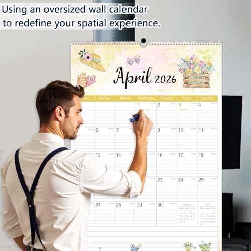 GuassLee Extra Large Wall Calendar 2026, 36"x24" Jumbo Wall Hanging Planner 18 Months from Jan. 2026 through Jun. 2027 with Watercolor Design and Thick Paper for Office School Home Teacher Academic