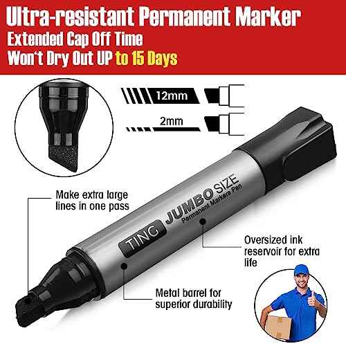 Fuutreo 32 Pcs Jumbo Permanent Markers Bulk Large Chisel Tip Permanent Markers Waterproof Jumbo Pens Quick Drying Office Teacher Supplies(Black)