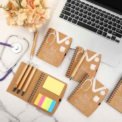 Jetec 24 Set 2025 Nurse Practitioner Week Gifts Bulk Nursing Appreciation Kraft Spiral Notebooks with Sticky Notes Pens for Women Men Medical Staff Healthcare Coworker Office Supplies (Nurse Style)