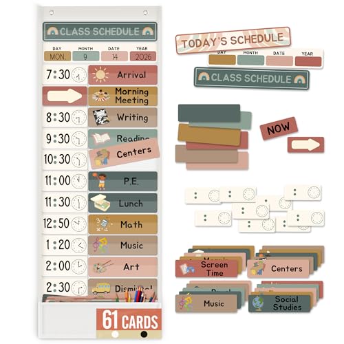 SCHOLOX White Daily Schedule Pocket Chart for Kids Management Classroom & Homeschool