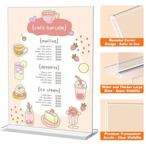 3 Pack Acrylic Sign Holder 8.5 x 11 Inches, Clear Menu Stand, Vertical Flyer Display, Table Paper Holder, Desk Brochure, Plastic Sign Display for Restaurants, Office, Store