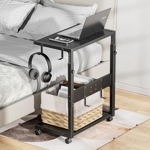Adjustable Computer Tower Stand 23-28 in Height • Rolling Desk CPU Holder with 4 Hooks