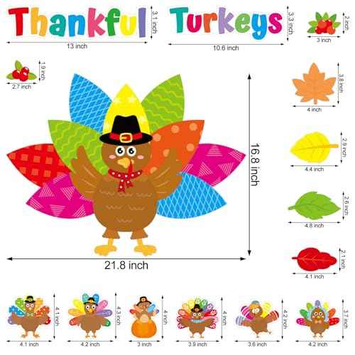 Thankful Turkeys Bulletin Board Thanksgiving Big Turkey Cutouts for Kindergarten Preschool Classroom Wall Door Decoration