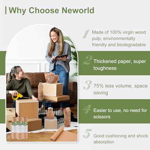 Neworld Honeycomb Packing Paper,15" x 400' Eco Friendly Bubble Cushioning Wrap for Moving,Products & Gifts Wrapping Paper,Recyclable Cushioning Packing Material With 20 Fragile Sticker Labels