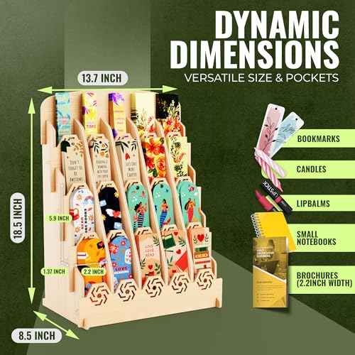Bookmark Display Stand for Vendors ? Wooden Bookmark Holder Display with Customizable Space, Mobile-Friendly Design ? Versatile Holder for Craft Fairs, Vendor Booths, and Shops, 20 Pocket