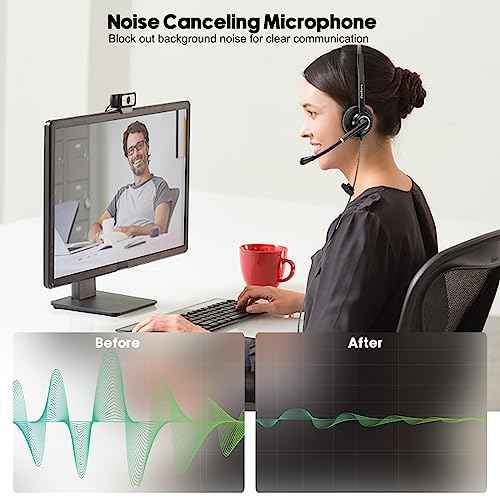 Telephone Headset with Microphone Noise Canceling for Office Landline Deskphone, with Mic Mute Volume Controller, Mono RJ9 Phone Headset for Call Center Avaya Polycom Nortel