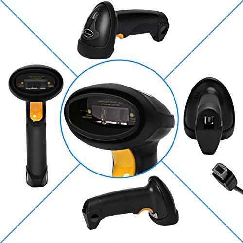 Barcode Scanner (2.4GHz Wireless USB Automatic & USB2.0 Wired) Rechargeable 1D Handheld Bar-Code Reader Support for FedEx and USPS Maximum Offline 2600 Code Entries