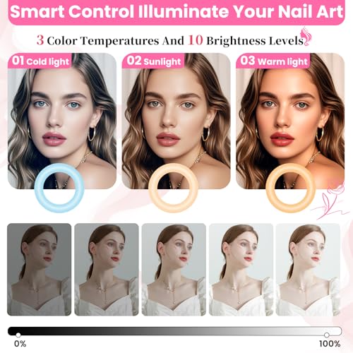 Nail Half Moon Light: Arch Rhinestone LED 29in Moonlight with Phone Holder Stand 3 Light Colors /10 Brightness Levels - Professional Nail Salon Esthetician Media Tech