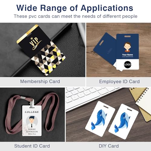CAETOUNG 20 Pack CR80 30 Mil PVC Cards with Slot - Blank ID Cards for Card Printers