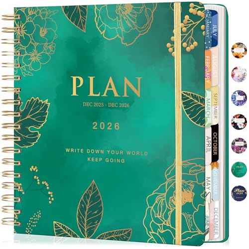 CAGIE 2026 Planner Weekly and Monthly ? January - December 2026 Calendar, Hardcover Spiral Bound, 13 Monthly Dividers Tabs, Stickers, 8.3 x 9.3 Inch, Women Planner Agenda For Work, Family Affiar, Personal