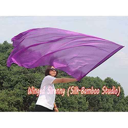 Winged Sirenny Large Silk Flex Flags for Prophetic Worship Praise Dance, 88" Handpainted Fluid Ministry Banner (purple)