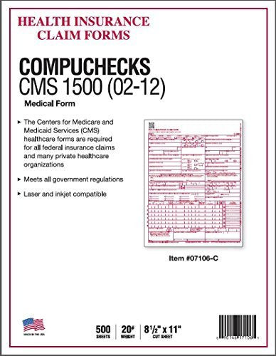 CMS-1500 HCFA 02/12 Health Insurance Claim Forms, 500 Sheets - Compuchecks