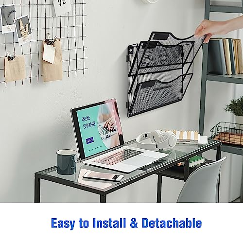 BOHDK 3-Pocket Wall File Organizer Black Foldable Hanging Mail Holder with Label Panel
