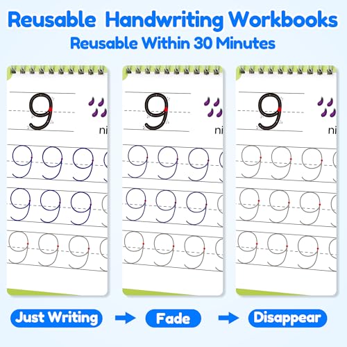 Kids Handwriting Practice Book Set with Magical Ink - Grooved Learning Workbook for 3-8 Years