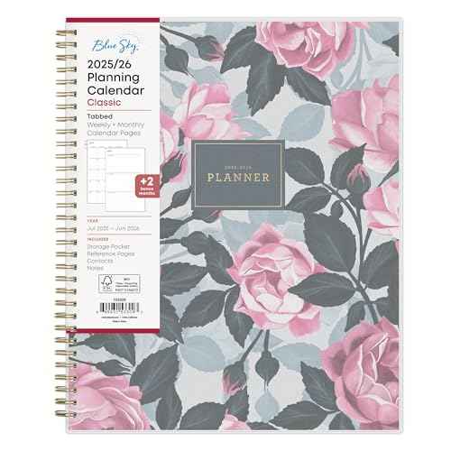 Blue Sky 2025-2026 Weekly and Monthly Academic Year Planner Calendar, July 2025 - June 2026, 8.5" x 11", Flexible Cover, Wirebound, Storage Pocket, Laminated Tabs, Roosevelt Pink