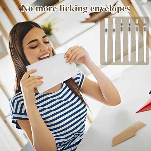 6 Pcs Envelope Moistener Letter Sealer Envelopes Sealer Pencil Style Envelope Moistener, Stamp Moistener with Nylon Brush Head Stamp Mailing Envelope Licker for Office Classroom, Clear