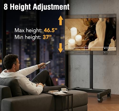 AX WABER 19-50 inch Mobile TV Floor Stand with Tilt, Adjustable Height 37-46.5 in, VESA 75x75-200x200, Holds up to 55 lb AX1007TBM