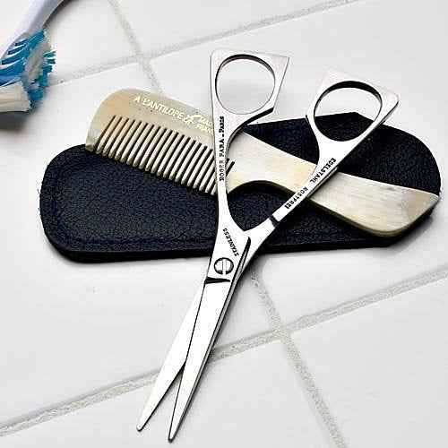 Kings County Tools Professional Stainless Steel Mustache Trimming Scissors - 4-5/8" Long | Made in France | Thin & Lightweight Blade | Hollow-Ground by Hand