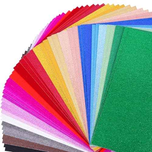 Glitter Colored Cardstock Bulk 100 sheets, 12¡± x 12¡± Cardstock Sparkly Paper 25 Assorted Colors, 250 GSM Glitter Construction Paper for Graduation Cap Diy Crafts Card Making