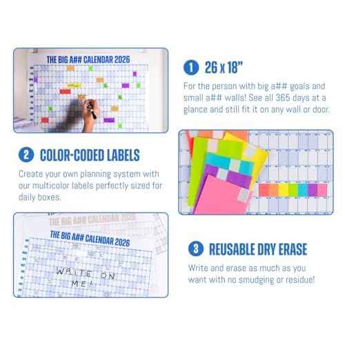 The Mini Big A## Calendar 2026 ? 2¡¯x1.5¡¯ Dry-Erase Wall Calendar ? See Your Whole Year at a Glance ? Plan Goals & Adventures ? Blue