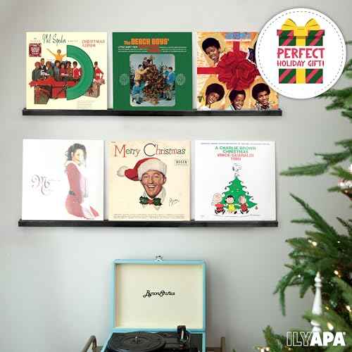 Ilyapa Vinyl Record Holder Wall Mount Vinyl Record Shelf - 2 Pack 39.5-inch Wood for 6 Records Display & Shelves, Includes Mounting Hardware - Black