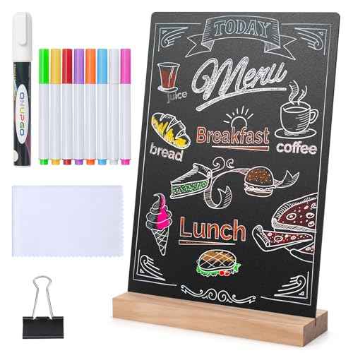 ONUPGO 8 x12 Inch Tabletop Chalkboard Sign with Base Stand, Menu Chalk Board Sign Store Food Signs, Message Boards for Party, Wedding, Tables Decoration, Bar and Restaurant