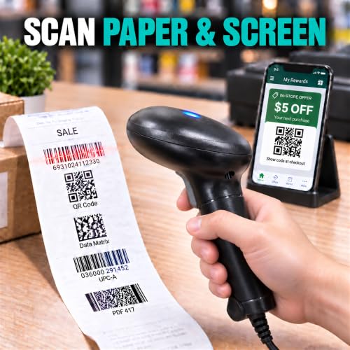 Anyeast Gray USB Barcode Scanner with Stand - 1D/2D Code Reader, Wired Inventory Scanner
