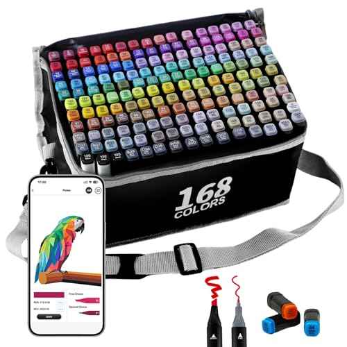 Alcohol Markers with APP, 168+2 Colors Dual Tip Art Marker for Adults Coloring Books, Alcohol Based Illustration Markers Set for Adult Artist Drawing Sketching Painting Lettering Cards