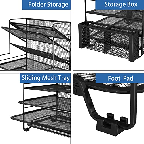 Simple Trending 7-Tier Desk File Organizer with Pen Holder - Black, Letter Tray & Metal Hanging Basket