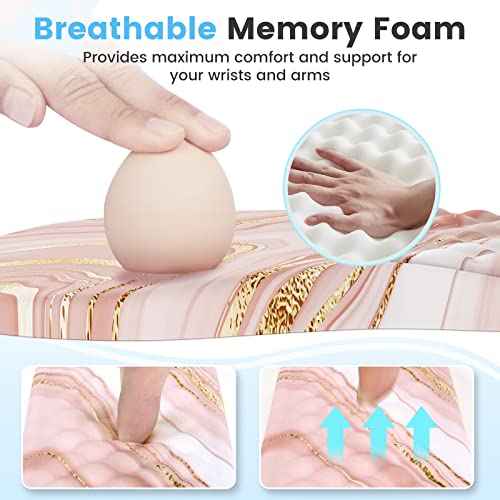 HAOCOO Keyboard Wrist Rest, Ergonomic Mouse Pad with Wrist Rest, 3 in 1 Keyboard and Mouse pad with Coaster Set, Memory Foam Wrist Support, Non-Slip PU Base for Home Office, Rose Gold Pink