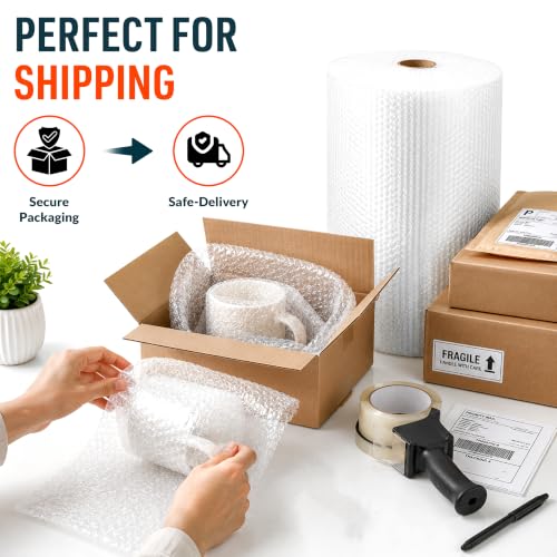 Wrapama Clear Small Bubble Wrap Roll 12in x 175ft - Pack of 1, Perforated Shipping & Packing Cushioning