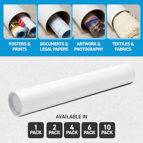 MagicWater Supply 10 Pack Mailing Tubes 3in x 24in White with End Caps