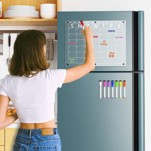 Neatsure 15x11 Inch Acrylic Magnetic Dry Erase Calendar - Monthly Fridge Planner with 8 Markers