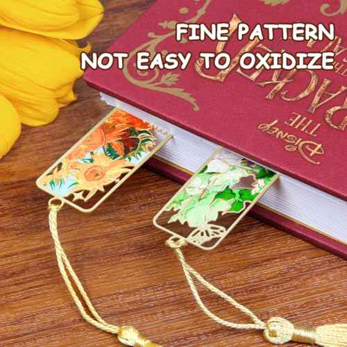 4pcs Metal Bookmarks with Tassel, Van Gogh Monet Oil Painting Theme Cute Book Markers for Reading Women, Book Lovers, Reading Accessories Gifts for Book Lovers