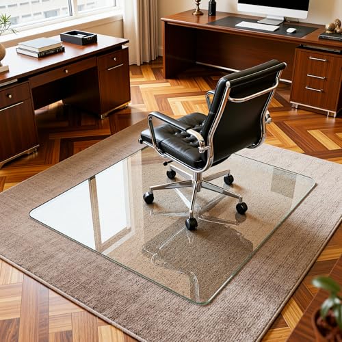 Chair Mat for Carpet - Office Chair Mat - Tempered Glass Floor 36" X 36¡° Transparent Heavy Duty Office Floor Protector with Noise-Free Gliding Shatterproof for Home Office Desk