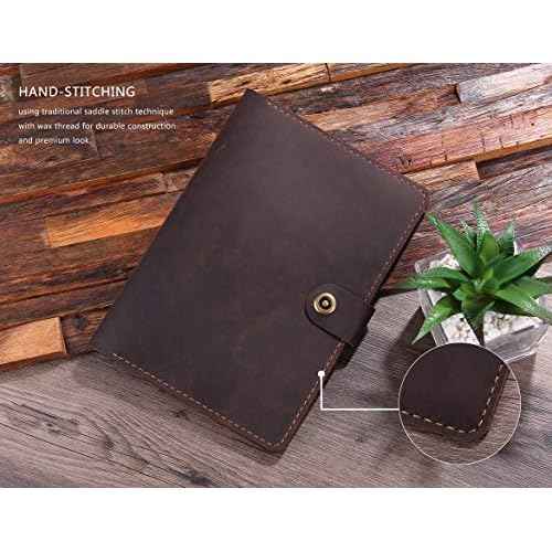 Leather Folio Cover Compatible with Rocketbook Executive Size 6 x 8.8, Handmade Rustic Leather Journal Cover for A5 Notebooks - Coffee