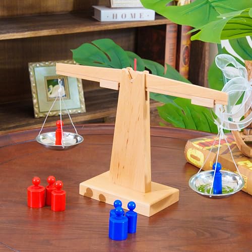 Premium Montessori Balance Scale - Wooden Beechwood Kids Measuring Toy 3+