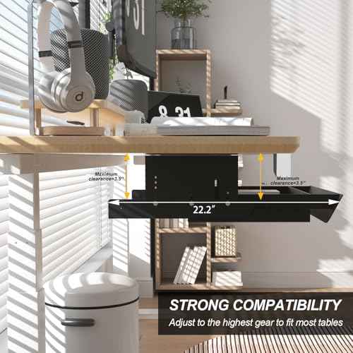 Under Desk Mounted Sliding Pull-Out Drawer Height Adjustable Apply to Tables with Front Crossbar,Adjustable Clearance Up to 3.5",Compatible with Most Stand Up Workstation