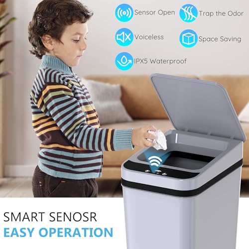 jinligogo Automatic Bathroom Trash Can with Lid 2.6 Gal, Motion Sensor, Waterproof, Mix