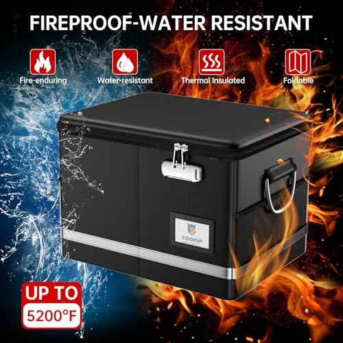 Fireproof Document Box,5200¡ÆF File Organizer Box with Lock,Foldable Filing Organizer Cabinet, Portable Safe Storage for Hanging Letter/Legal Folder,Black
