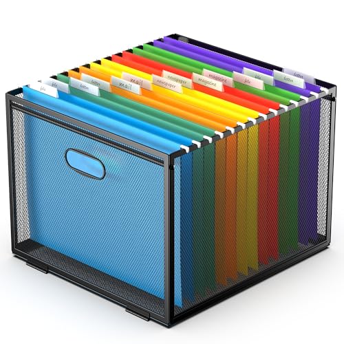 Metal Mesh Hanging File Organizer with Handles for Letter Size Files