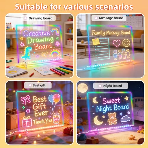 Signsxcel Off White LED Note Board with Colors & Stand - 14x10 Inches, 6 Modes & 8 Colors for Kids & Gifts