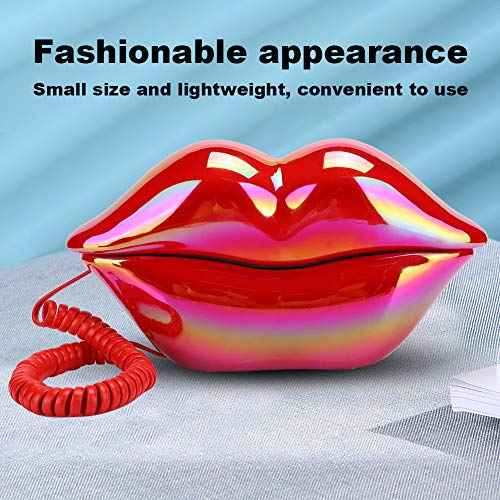 Bewinner Home Telephone, Corded Landline Phone, European Style, Fashionable Red Lips Shape, Bright Red