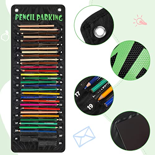 Sabary Pencil Parking Pocket Chart Pencil Dispenser Organizer Holder Nylon Fabric with Grommets and Magnetic Strip for Kids Teachers Classroom School Storage Supplies(Basic)