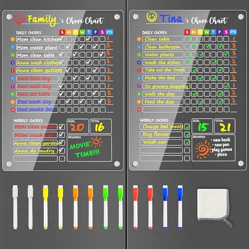 PigPotParty Magnetic Acrylic Chore Chart for Kids 2-Pack, 12x16 Inch, Fun & Reusable Family Organizer